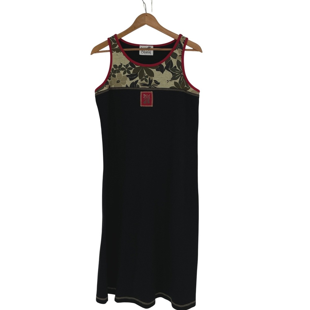 Copa Cabana Women Dress S/M Midi Black Floral Sleeveless Stretchy Made‎ in USA